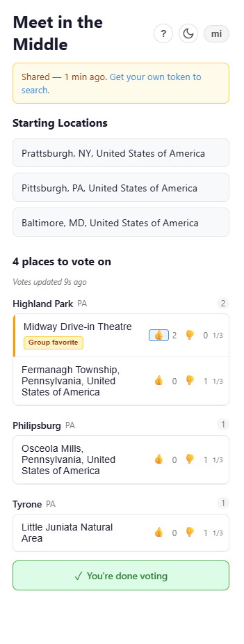 Results showing group favorite with voting scores
